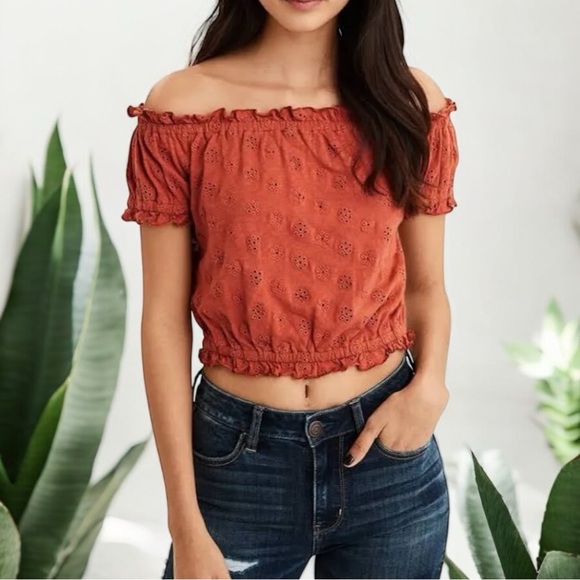 American Eagle Outfitters Tops - American Eagle Outfitters Rust Off-Shoulder Blouse